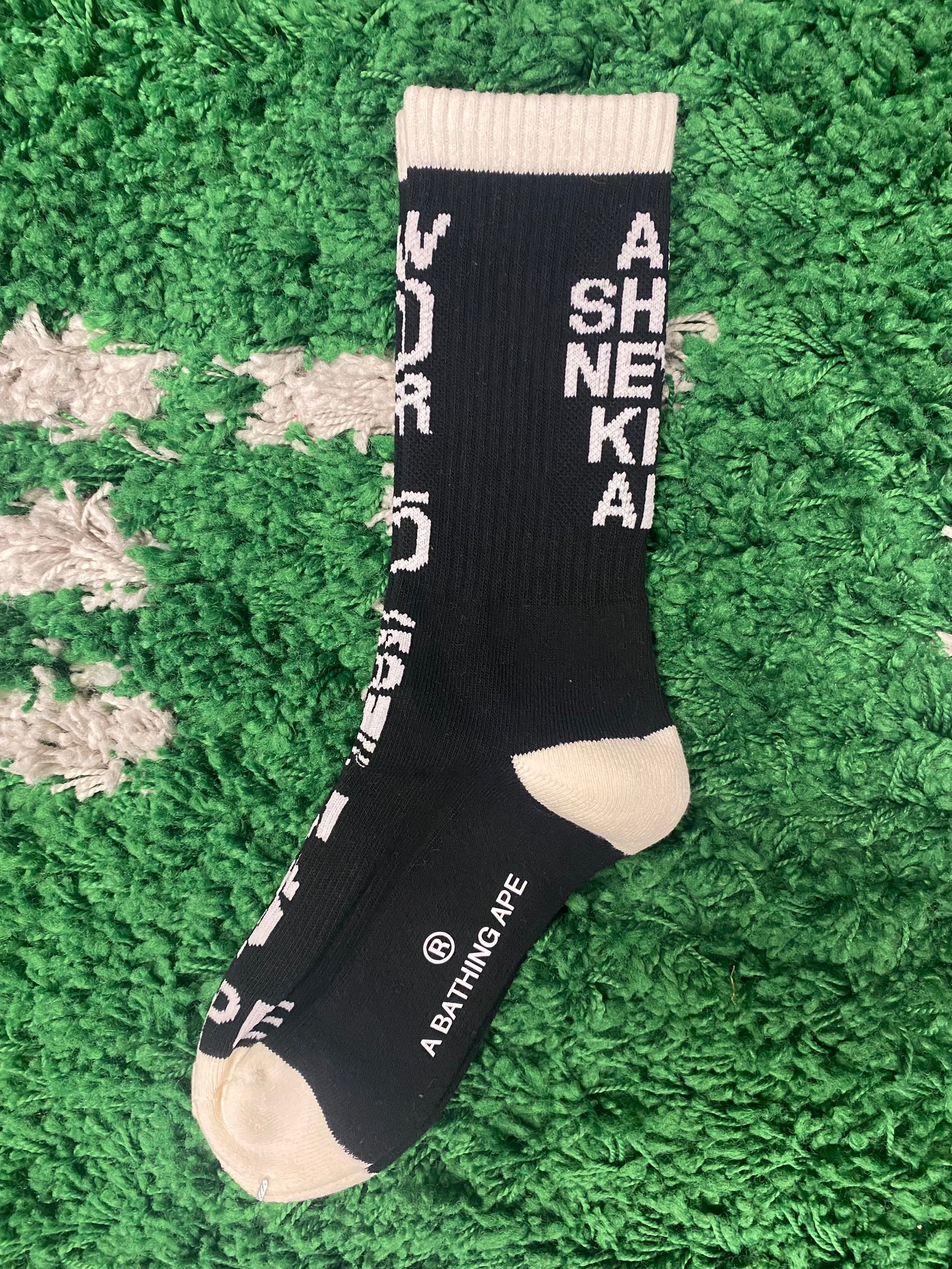 Bape ‘World Gone Mad’ Socks - Black/Cream