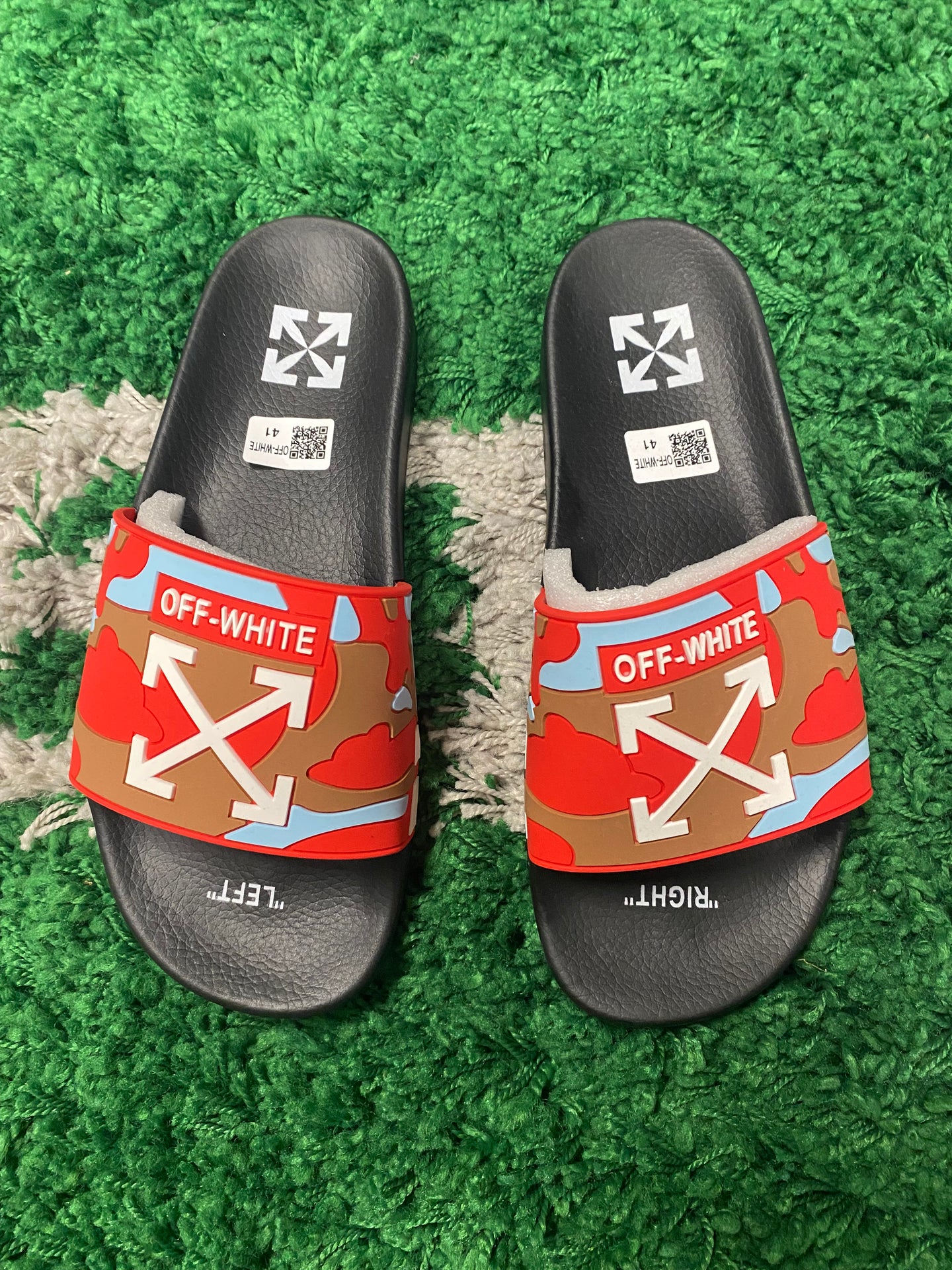 Off White Slides - Brown/Blue/Red