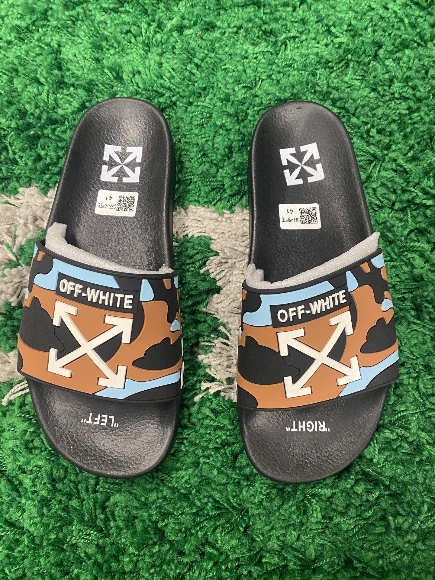 Off White Slides - Brown/Blue/White