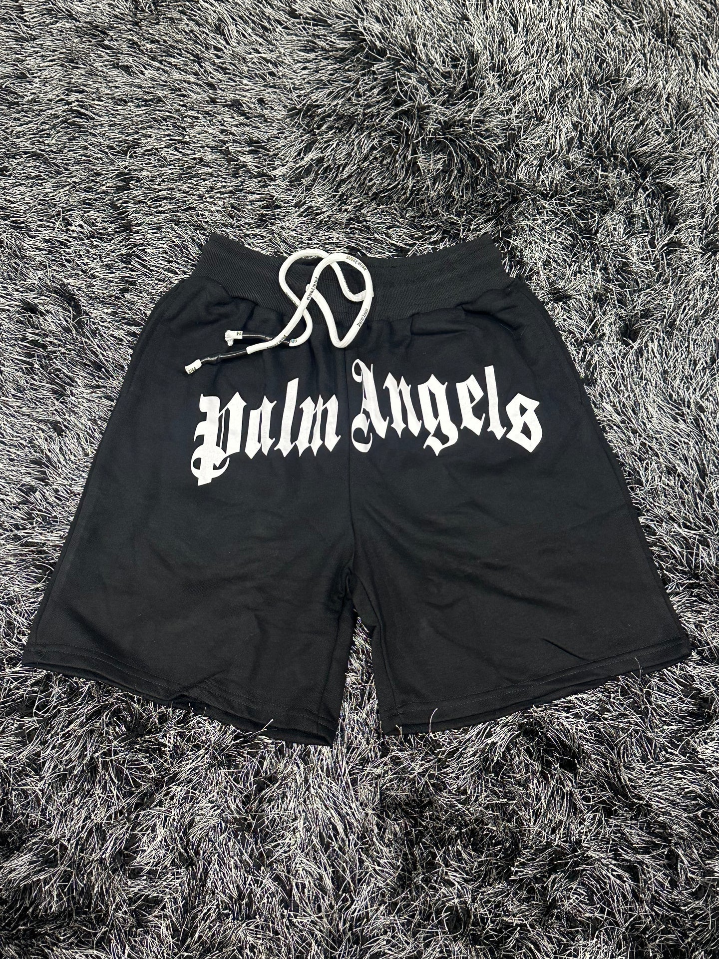 Palm Angels Curved Logo Shorts - Black/White